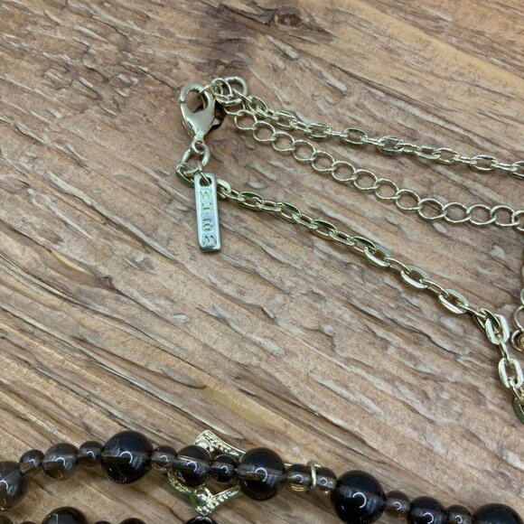 WHBM Smokey Glass Beaded Gold Tone Rhinestone Dangling Charms Necklace - Picture 4 of 5